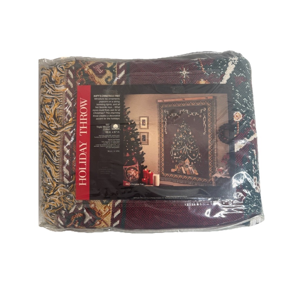 Goodwin Weavers Christmas Tree Fringed Tapestry Throw Blanket 48X67 Brand New
